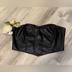 NEW Black Vegan Leather Sweetheart Bustier Crop Top Size XL